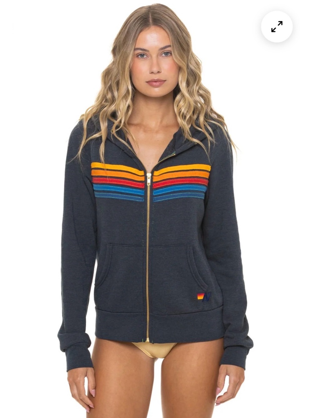 Aviator Nation Navy Zip Hoodie with Rainbow Stripe Chest